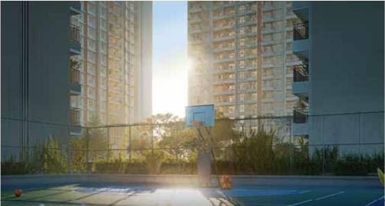 Basketball court between towers